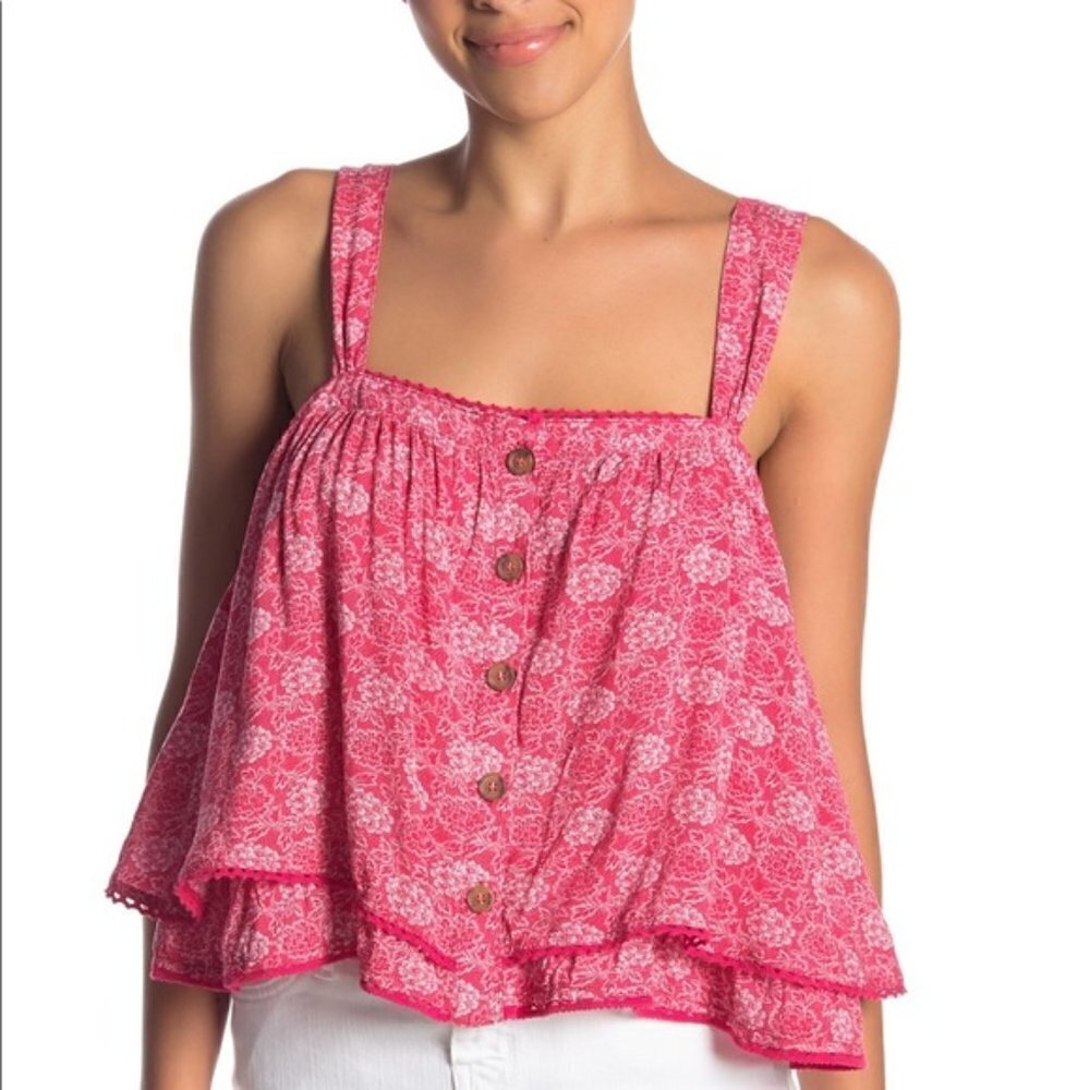 NWT Free People Sweet Caroline ruffle floral cropped tank top